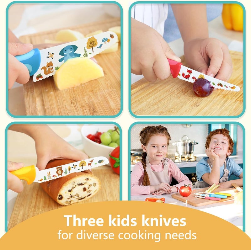 Kibbidea Kids Knife Set for Real Cooking, 4pcs Kids Safe Kitchen Cutting Knives, Stainless Steel Blades, Children First Starter knife, BPA-free (Multicolor) - Image 4